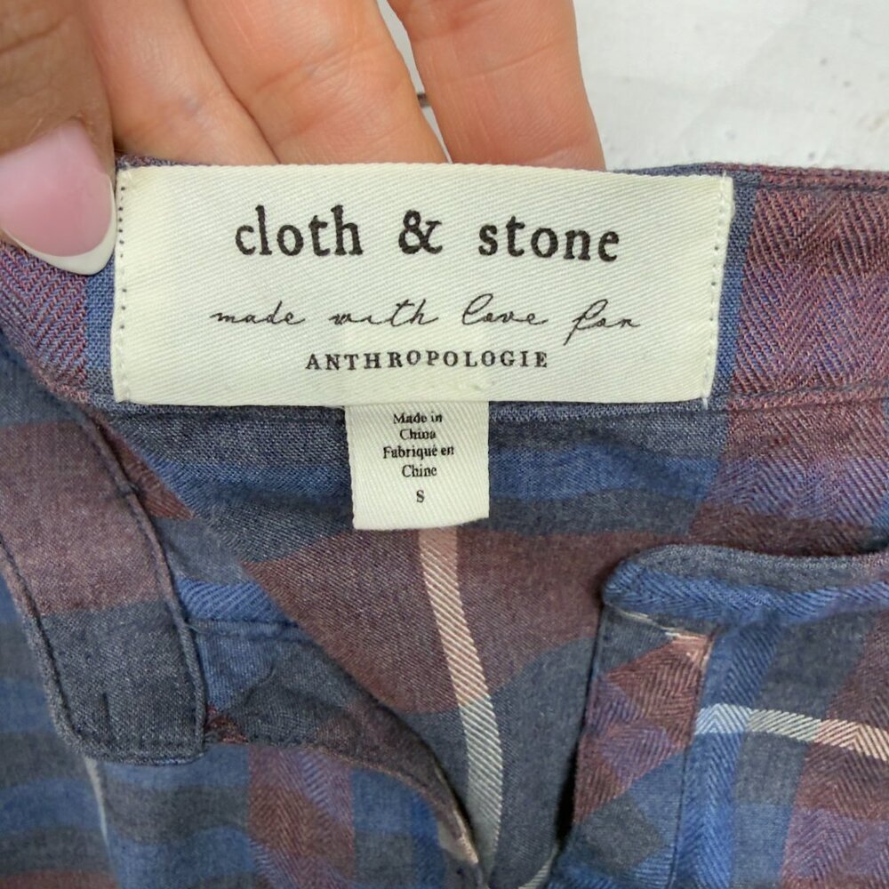 Cloth & Stone Anthropologie Plaid Tunic Dress Blue S Ruffle‎ - Picture 5 of 9